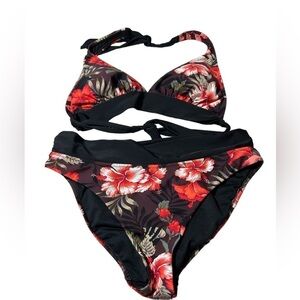 Heat Women’s 2 Piece Bikini Set Size Medium Floral Hibiscus Print